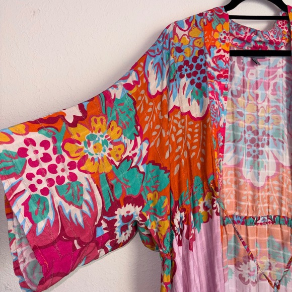 Anthropologie Conditions apply boho Floral Kimono Duster Maxi Open Front Pink - Picture 4 of 12